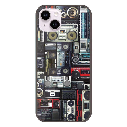 Retro Boombox Music Pattern - Printed Silicone Case For Apple iPhone 14
