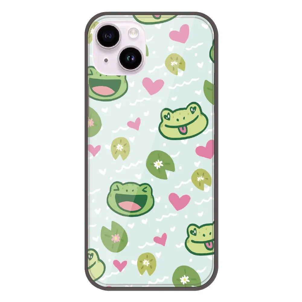 Cute Frog & Heart Pattern - Printed Silicone Case For Apple iPhone 14