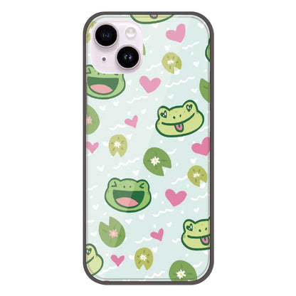 Cute Frog & Heart Pattern - Printed Silicone Case For Apple iPhone 14