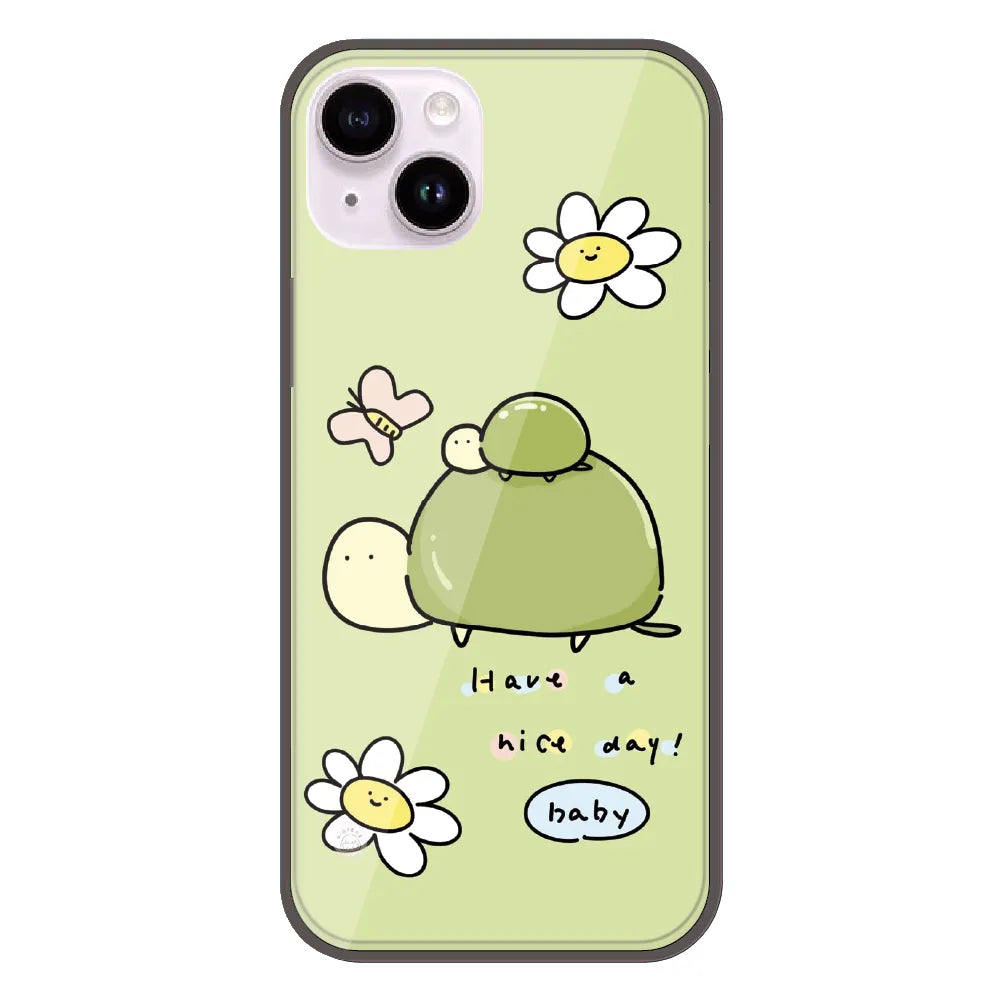 Cute Turtle & Daisy “Have a Nice Day” - Printed Silicone Case For Apple iPhone 14