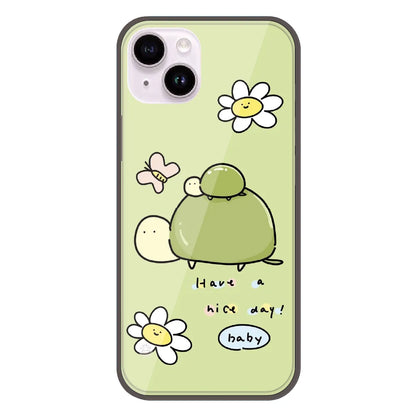 Cute Turtle & Daisy “Have a Nice Day” - Printed Silicone Case For Apple iPhone 14