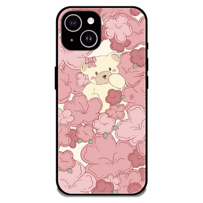 Blush Teddy Floral - Glossy Metal Silicone Case For Apple iPhone 14