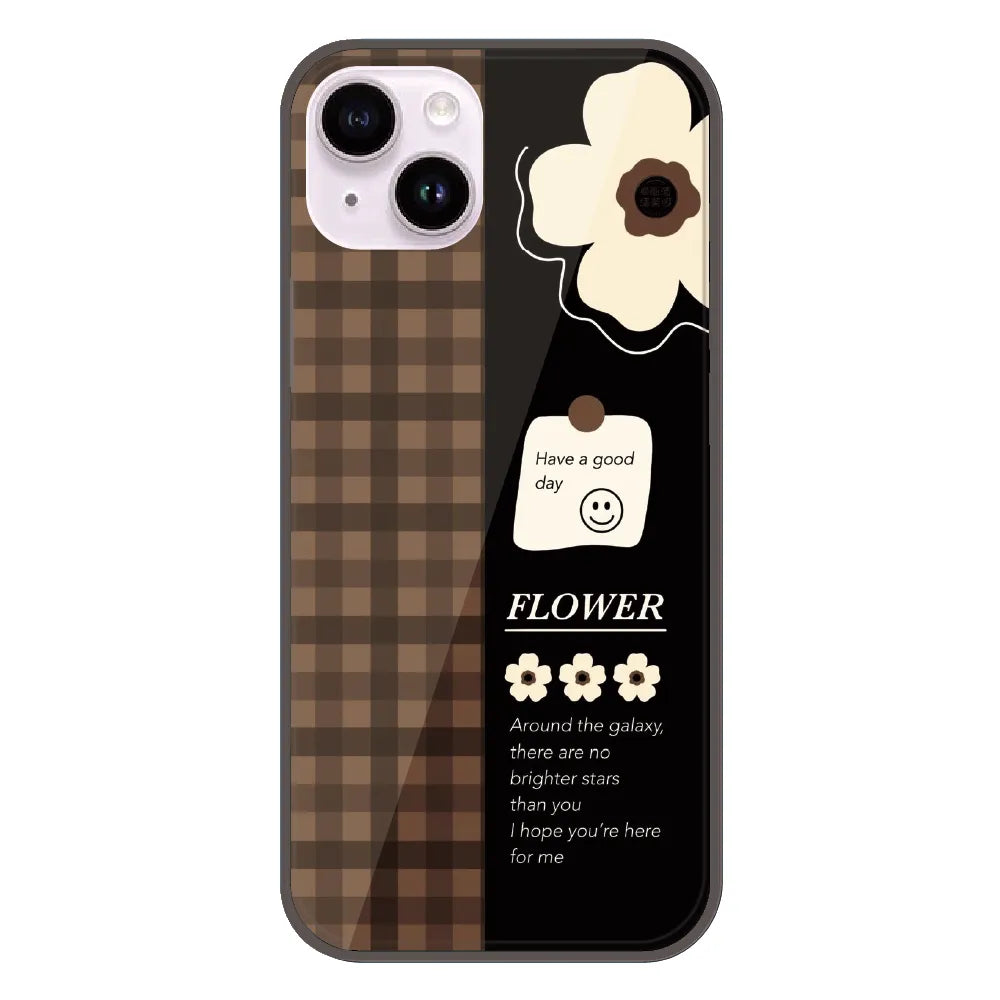 Brown Checkered Flower Quote - Printed Silicone Case For Apple iPhone 14
