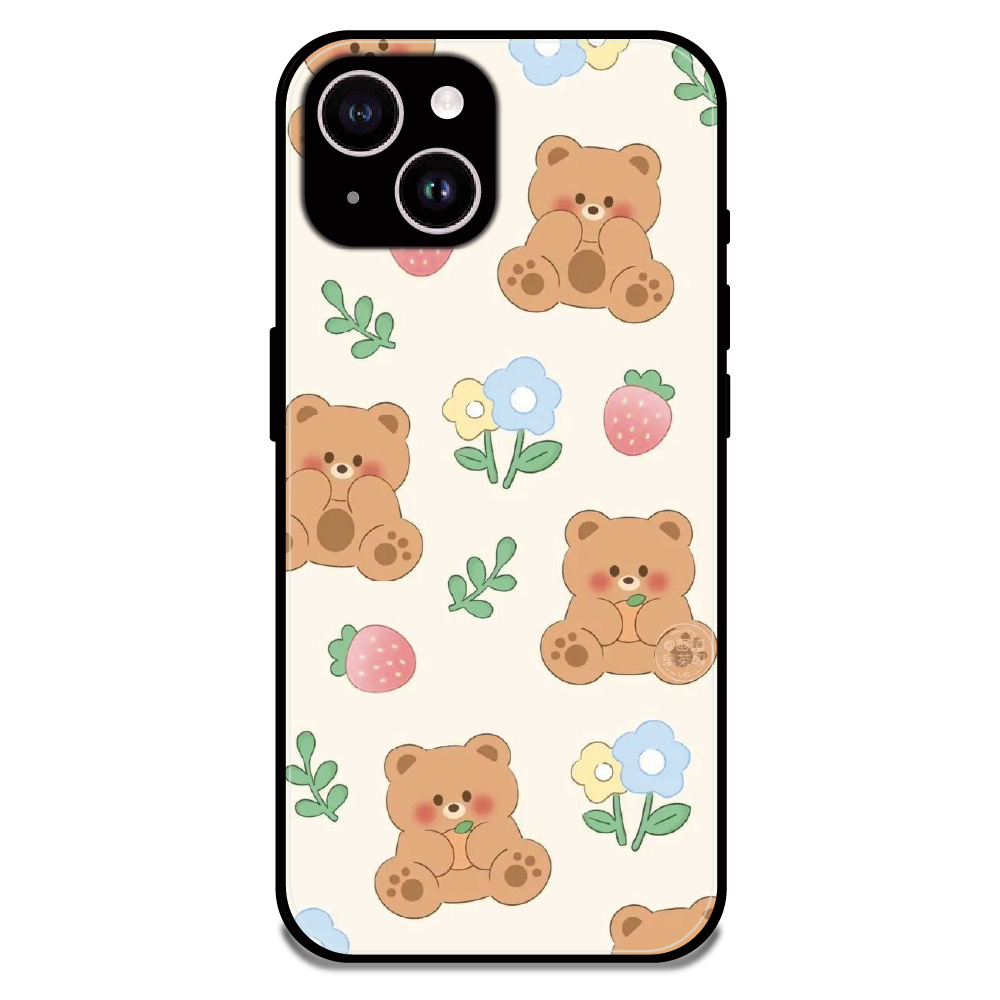 Cute Teddy Garden - Glossy Metal Silicone Case For Apple iPhone 14