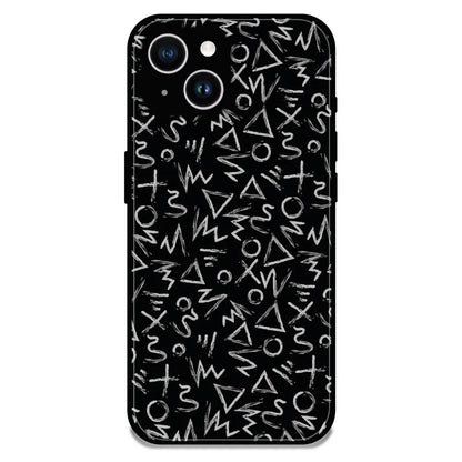 Geometric Black & White Pattern - Glossy Metal Silicone Case For Apple iPhone 14