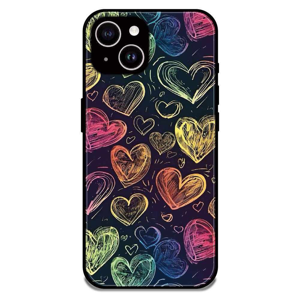 Neon Love Scribble - Glossy Metal Silicone Case For Apple iPhone 14