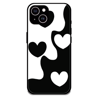 Monochrome Heart Flow - Glossy Metal Silicone Case For Apple iPhone 14