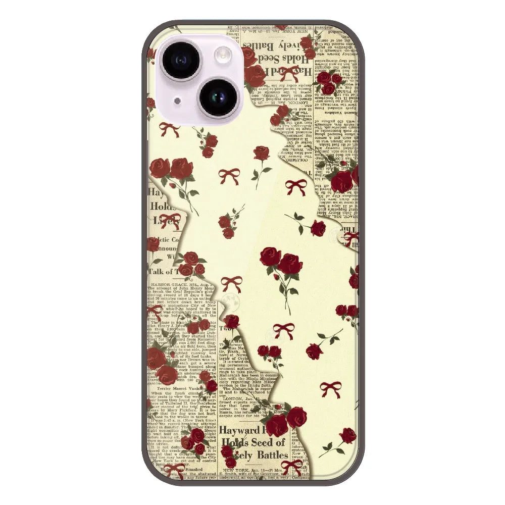 Floral Newspaper Aesthetic - Printed Silicone Case For Apple iPhone 14