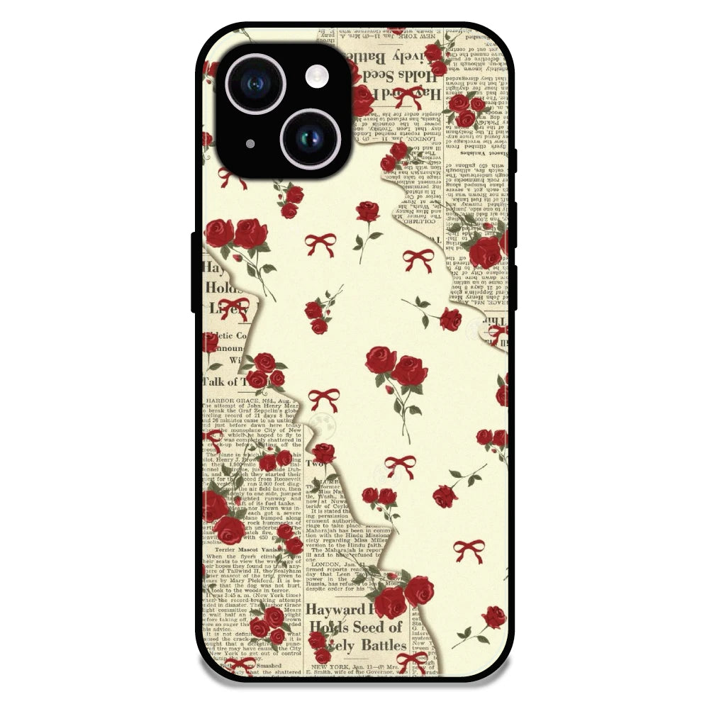 Floral Newspaper Aesthetic - Glossy Metal Silicone Case For Apple iPhone 14