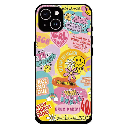 Colorful Amor Positivity Collage - Glossy Metal Silicone Case For Apple iPhone 14