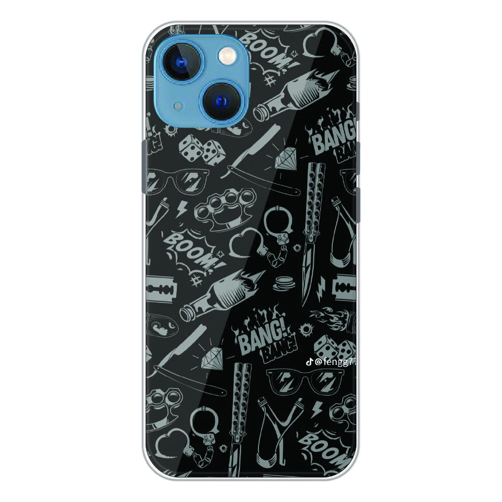 Black Graphic Street Art - Printed Silicone Case For Apple iPhone 15