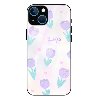 Pastel Tulip Floral - Glass Case For Apple iPhone 15