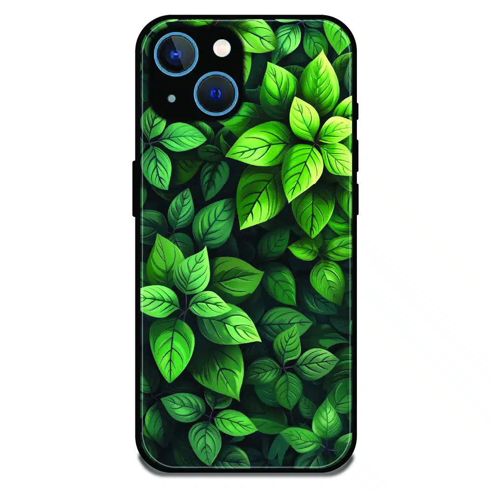 Lush Green Leaf Pattern - Glossy Metal Silicone Case For Apple iPhone 15