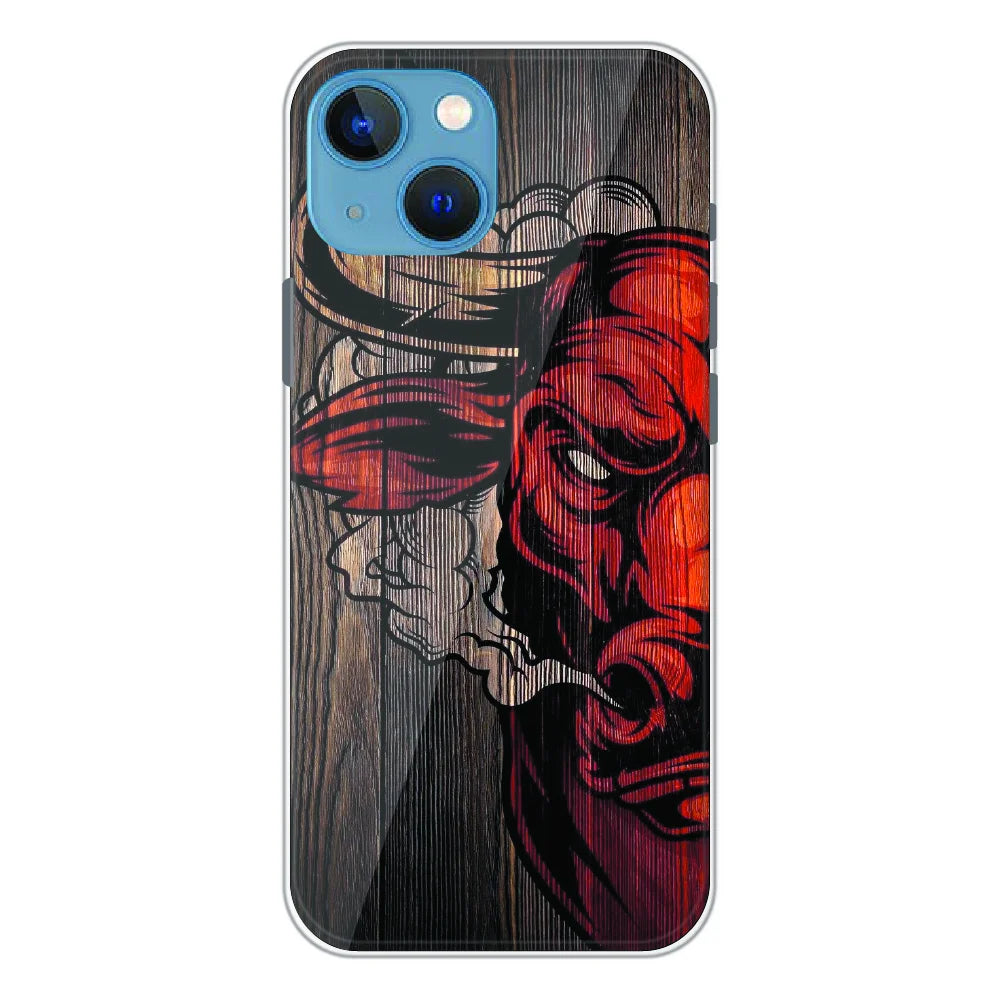 Abstract Red Mask Wood Art - Printed Silicone Case For Apple iPhone 15
