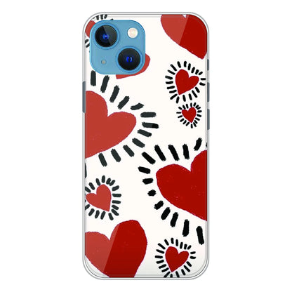 Red Heart Doodle Art - Printed Silicone Case For Apple iPhone 15