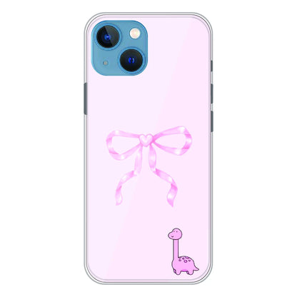 Cute Pink Dino Bow - Printed Silicone Case For Apple iPhone 15