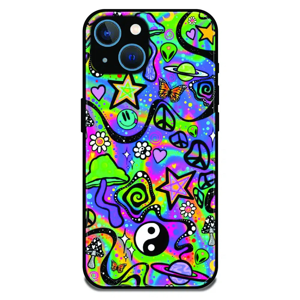 Psychedelic Rainbow Doodle - Glossy Metal Silicone Case For Apple iPhone 15