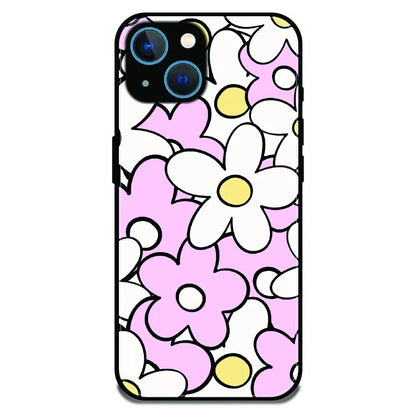 Pink Daisy Floral Pop - Glossy Metal Silicone Case For Apple iPhone 15