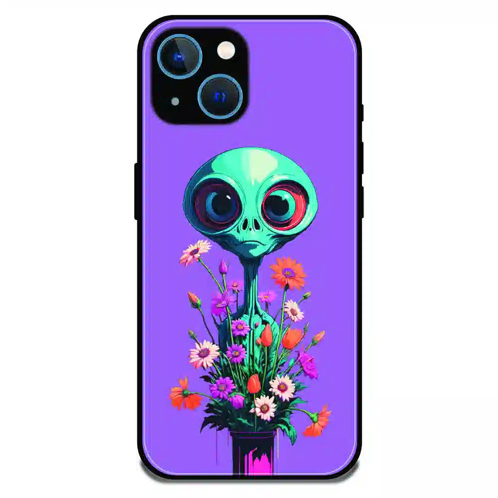 Floral Alien Fantasy - Glossy Metal Silicone Case For Apple iPhone 15