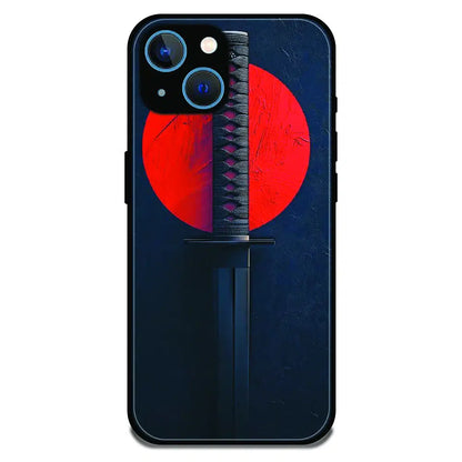 Katana Minimal Japanese Aesthetic - Glossy Metal Silicone Case For Apple iPhone 15