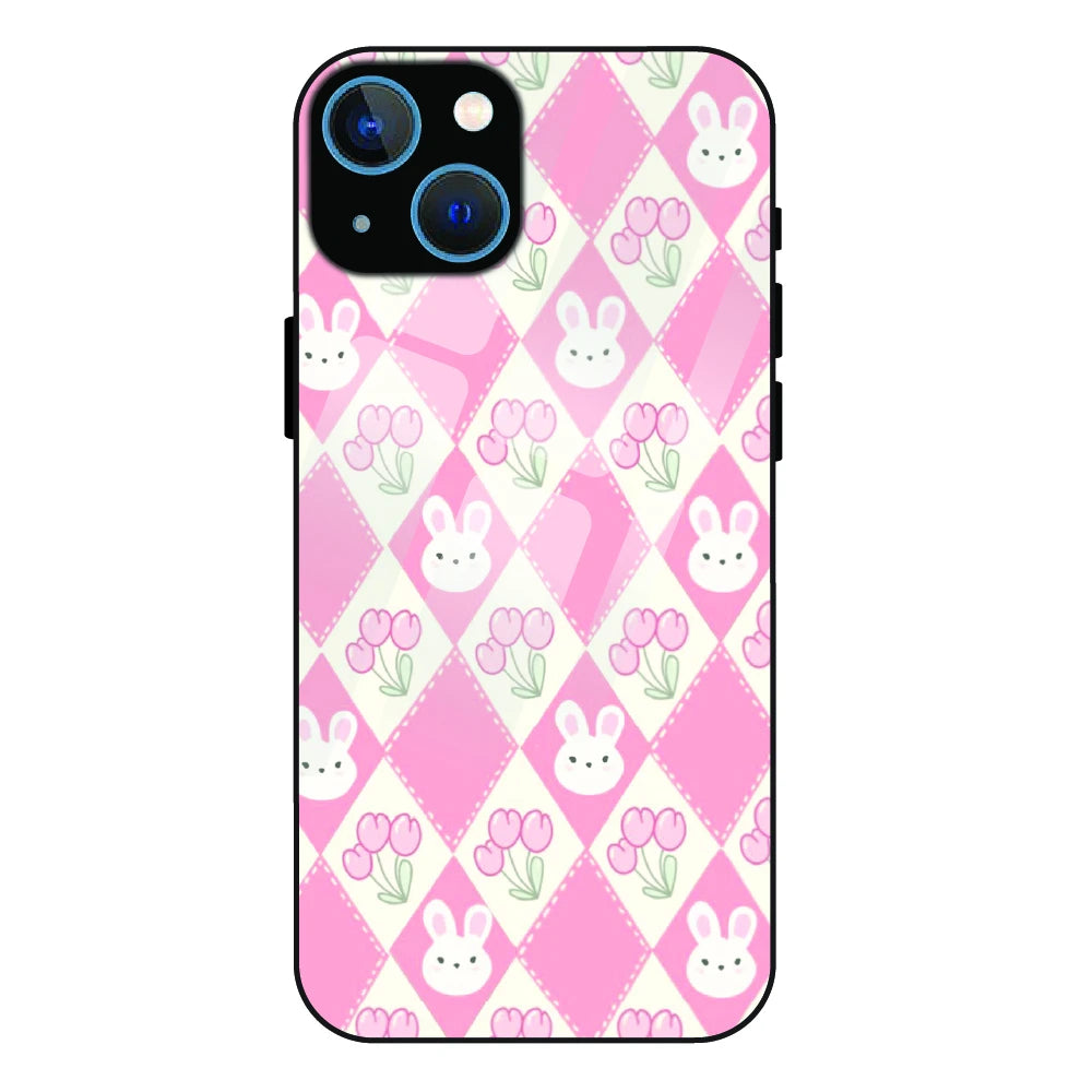 Pink Bunny Argyle - Glass Case For Apple iPhone 15