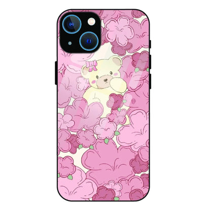 Blush Teddy Floral - Glass Case For Apple iPhone 15