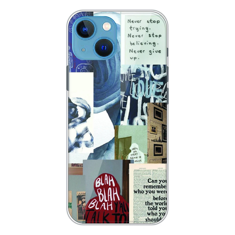 Blue Motivational Collage - Printed Silicone Case For Apple iPhone 15