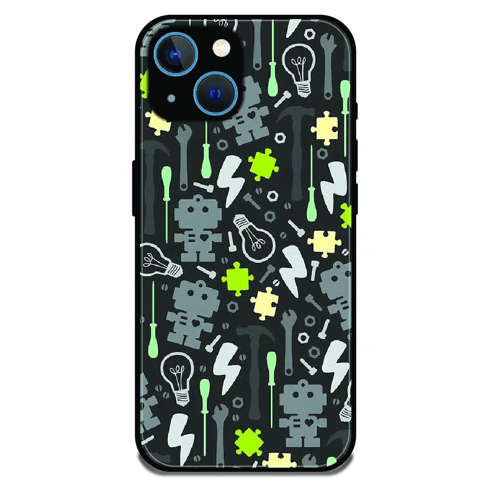 Robot Tools Pattern - Glossy Metal Silicone Case For Apple iPhone 15