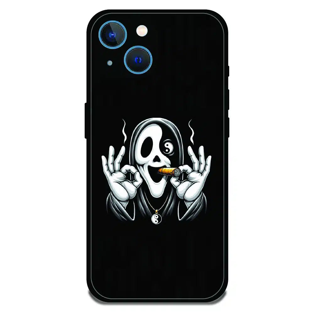 Smoky Skull Chill - Glossy Metal Silicone Case For Apple iPhone 15