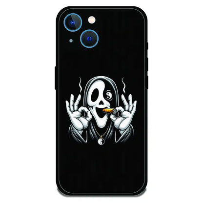 Smoky Skull Chill - Glossy Metal Silicone Case For Apple iPhone 15