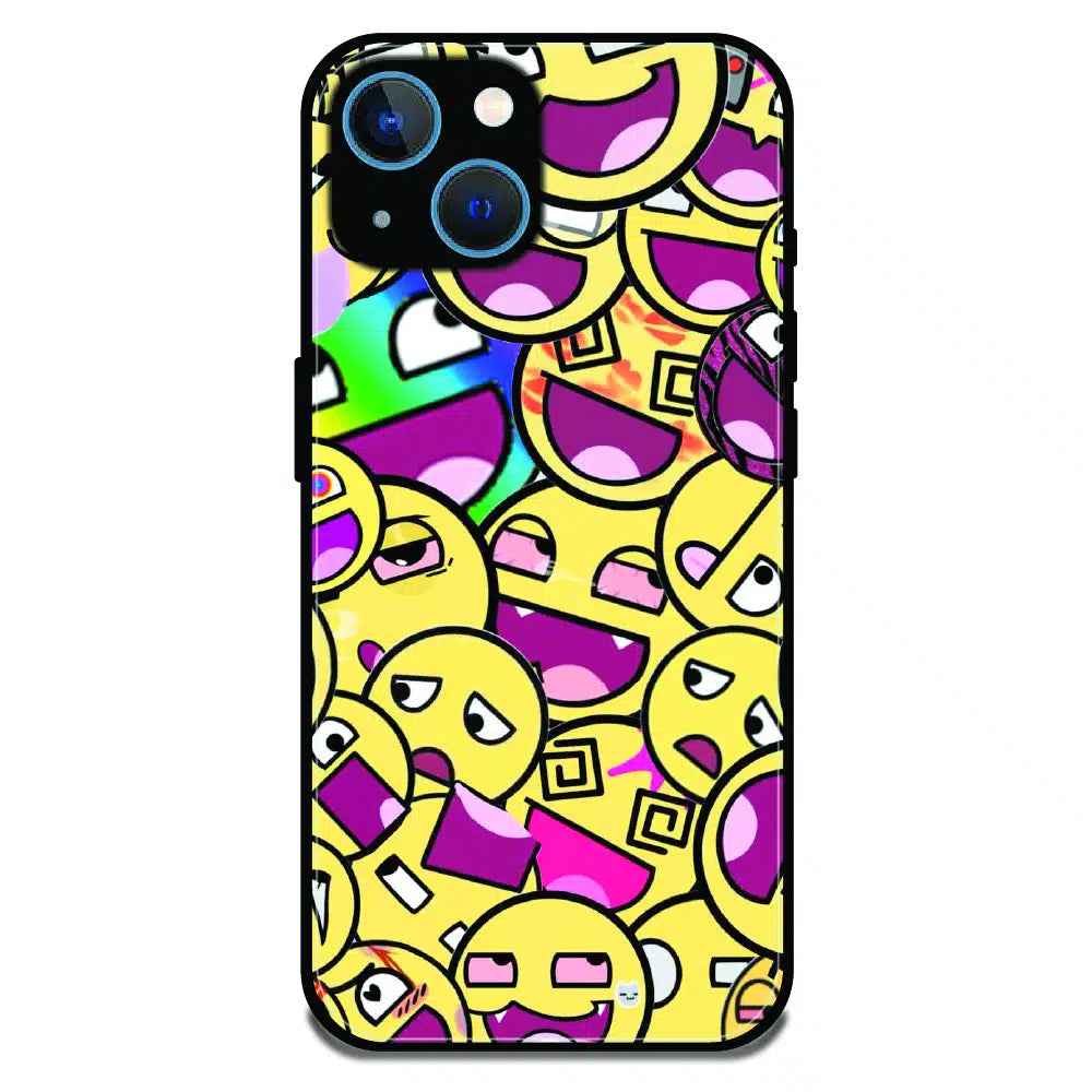 Emoji Chaos Pop Art - Glossy Metal Silicone Case For Apple iPhone 15