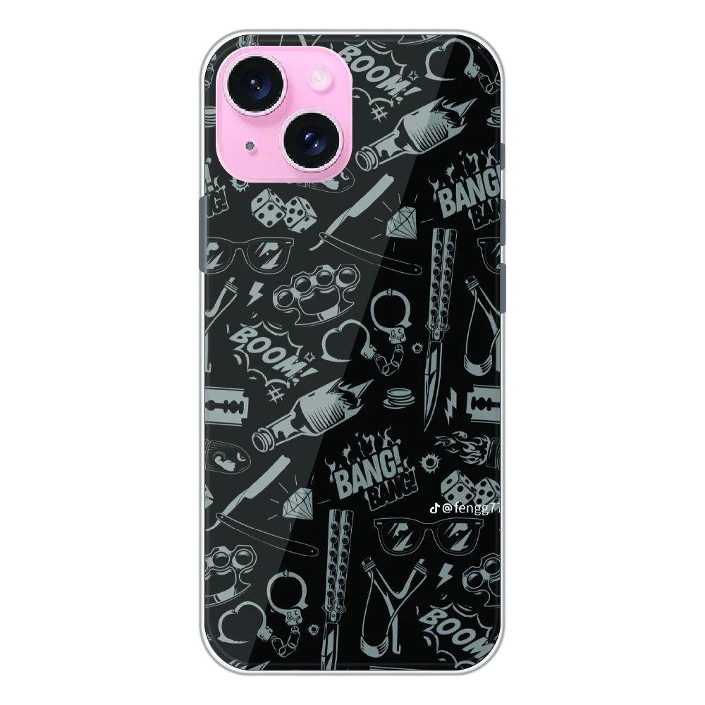 Black Graphic Street Art - Printed Silicone Case For Apple iPhone 15 Plus