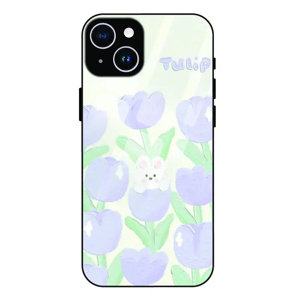 Cute Bunny Tulip - Glass Case For Apple iPhone 15 Plus