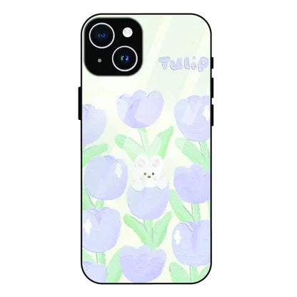 Cute Bunny Tulip - Glass Case For Apple iPhone 15 Plus