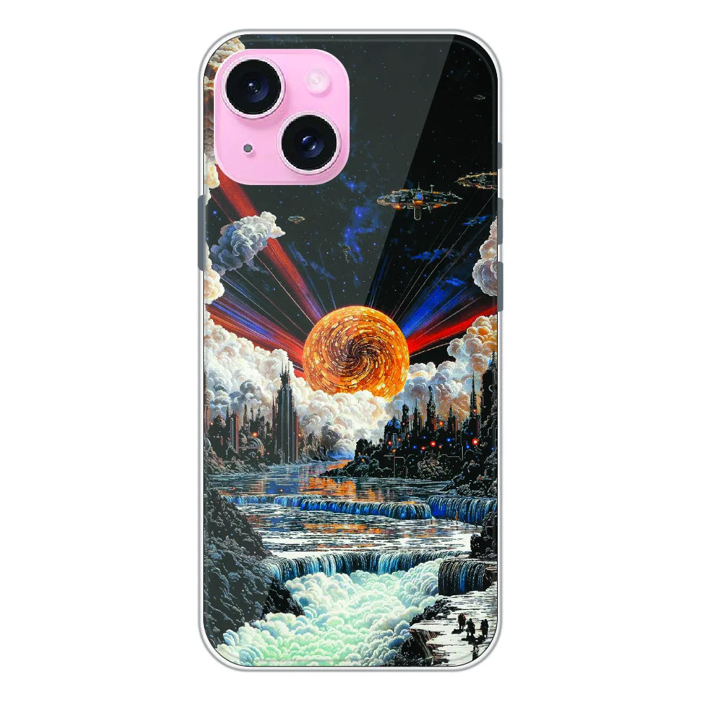 Cosmic Fantasy Sun Landscape - Printed Silicone Case For Apple iPhone 15 Plus