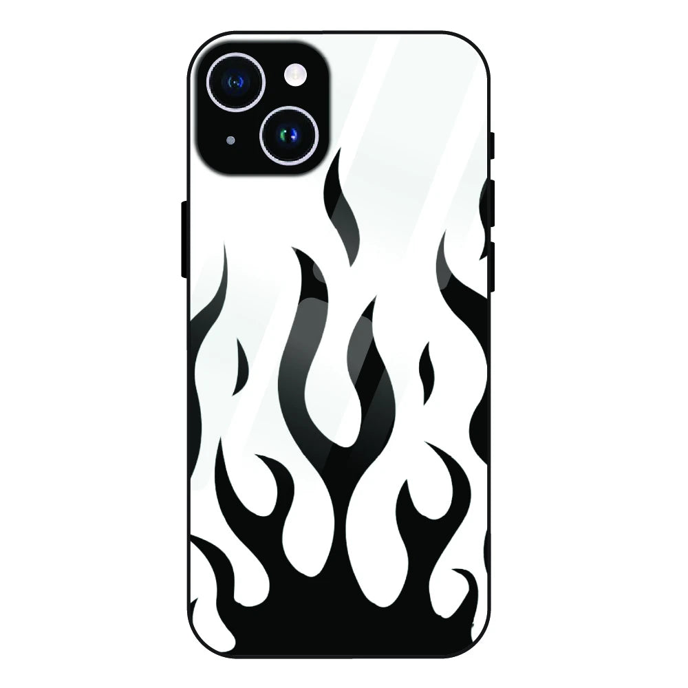 Monochrome Flame Art - Glass Case For Apple iPhone 15 Plus