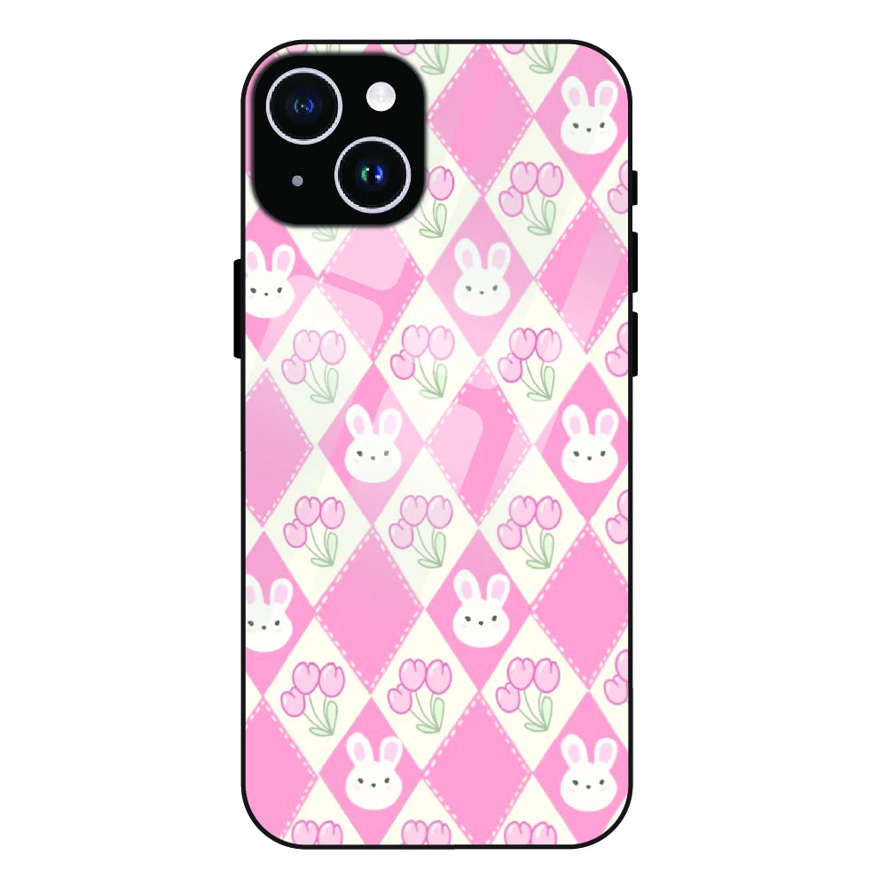 Pink Bunny Argyle - Glass Case For Apple iPhone 15 Plus
