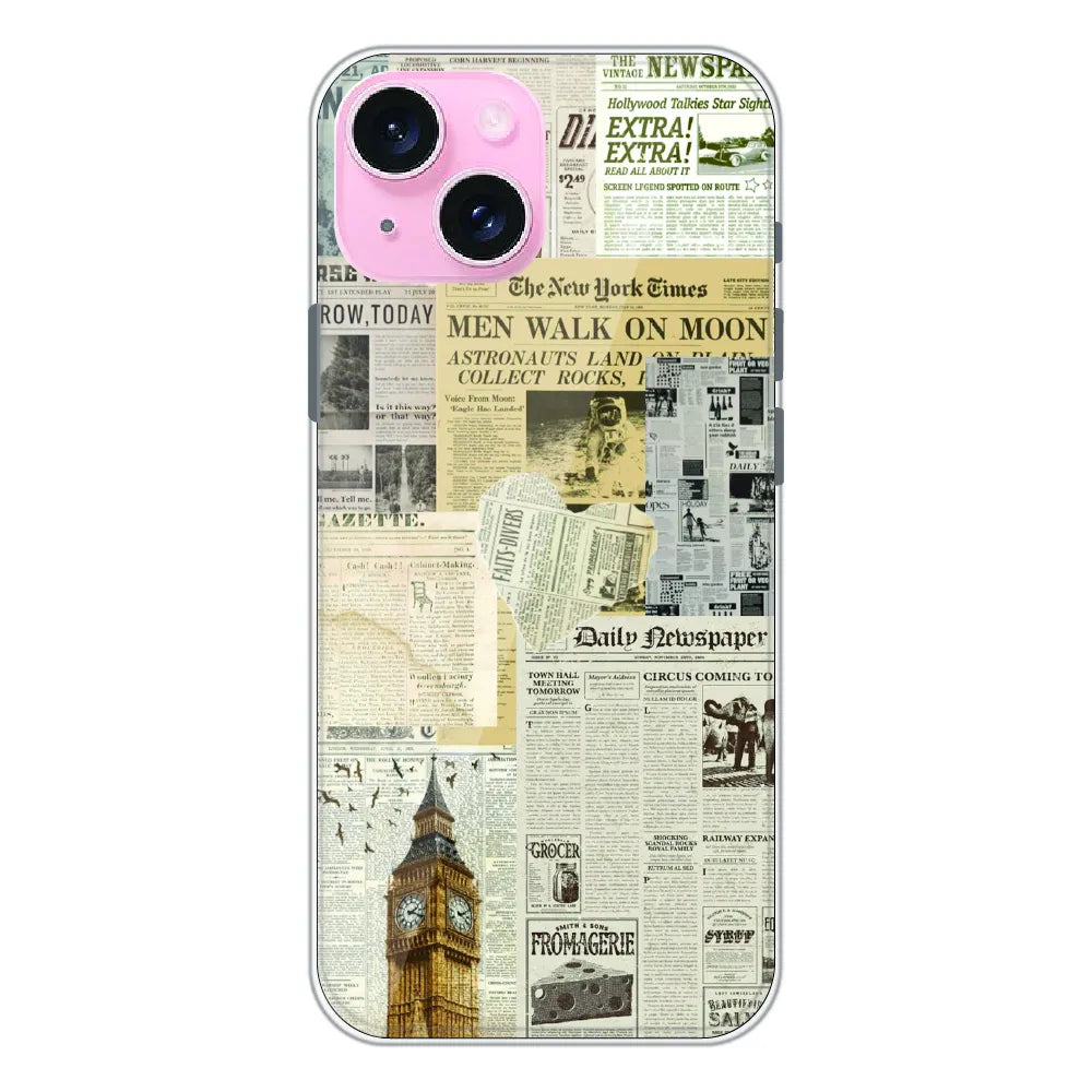 Vintage Newspaper Collage - Printed Silicone Case For Apple iPhone 15 Plus