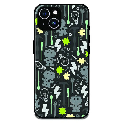Robot Tools Pattern - Glossy Metal Silicone Case For Apple iPhone 15 Plus