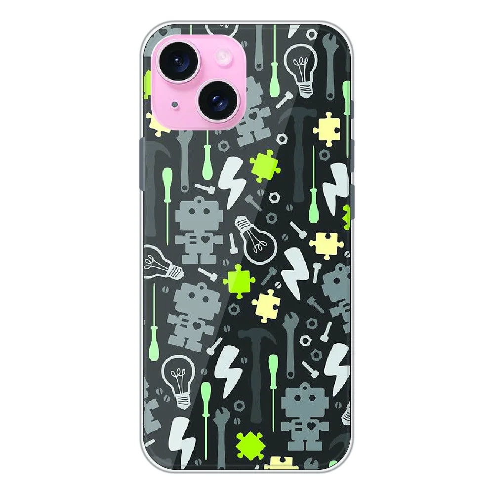Robot Tools Pattern - Printed Silicone Case For Apple iPhone 15 Plus