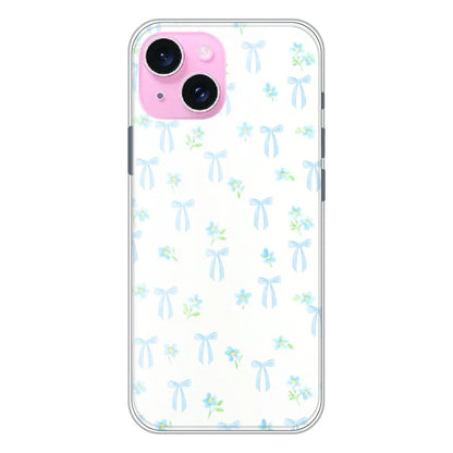 Soft Blue Bow Floral - Printed Silicone Case For Apple iPhone 15 Plus