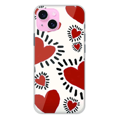 Red Heart Doodle Art - Printed Silicone Case For Apple iPhone 15 Plus