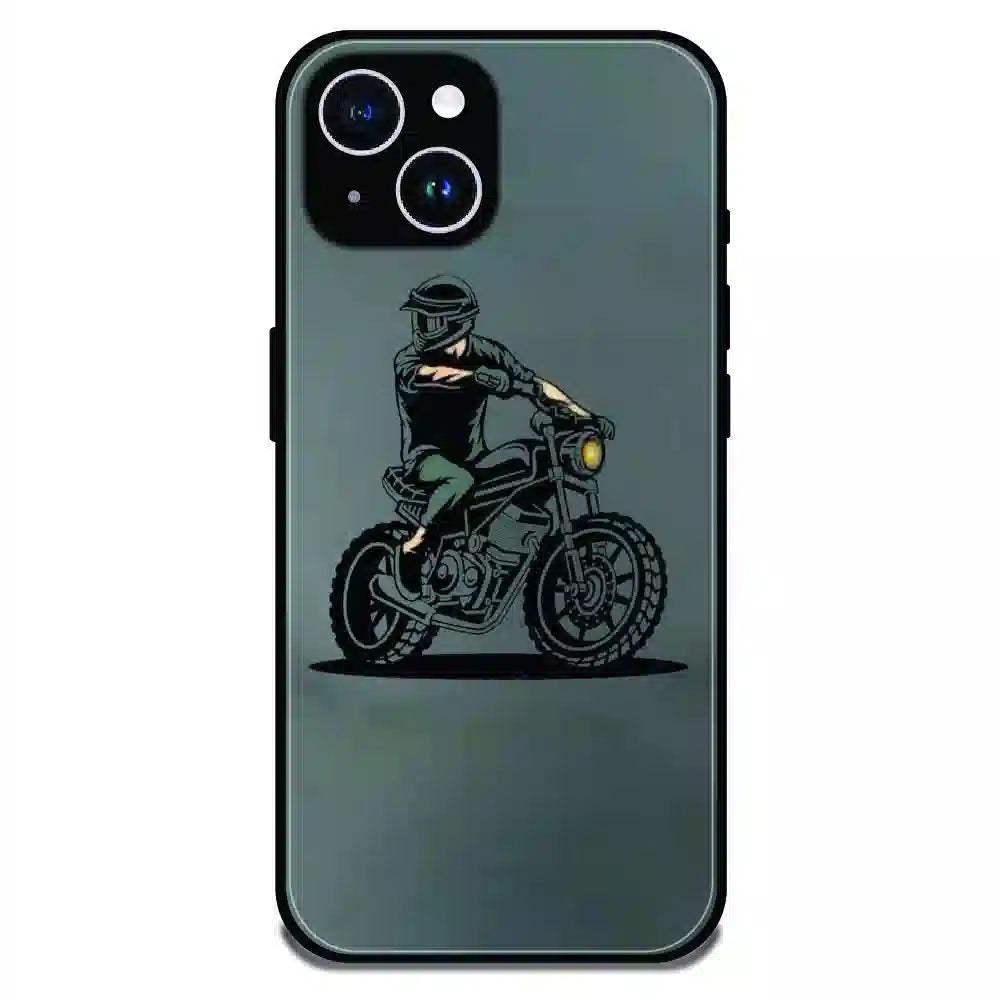 Vintage Biker Rider Art - Glossy Metal Silicone Case For Apple iPhone 15 Plus