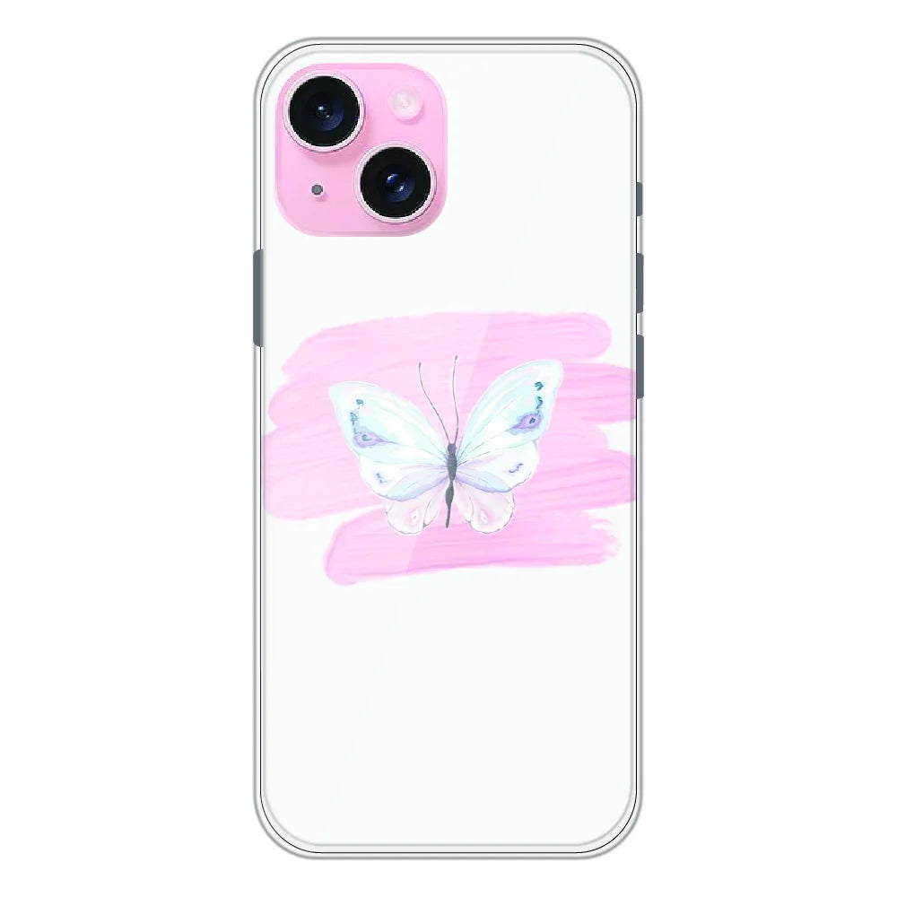 Minimal Butterfly Blush Art - Printed Silicone Case For Apple iPhone 15 Plus