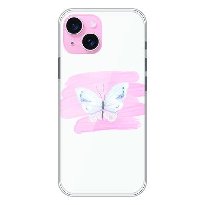 Minimal Butterfly Blush Art - Printed Silicone Case For Apple iPhone 15 Plus