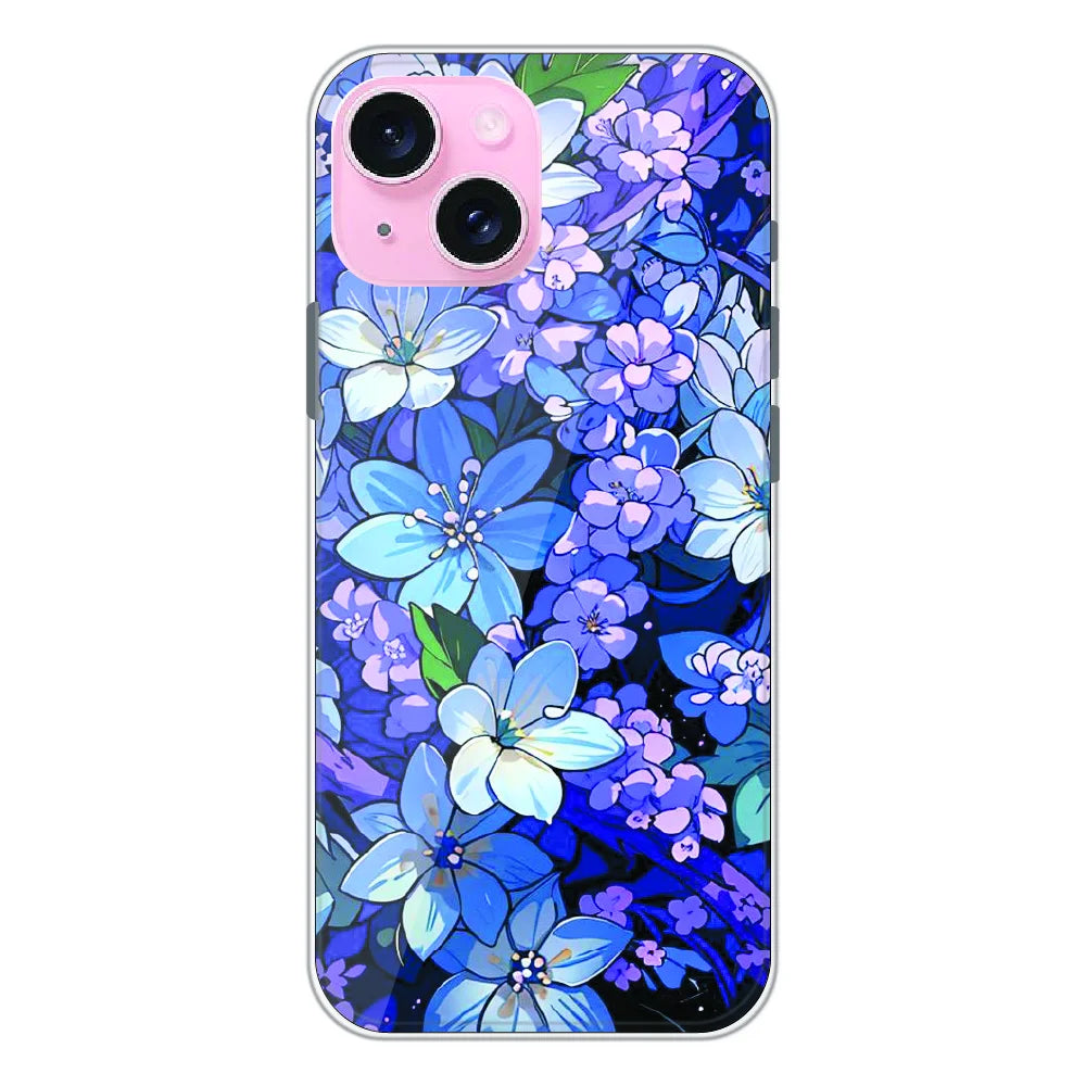 Midnight Blue Floral Garden - Printed Silicone Case For Apple iPhone 15 Plus