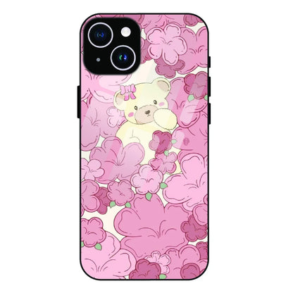 Blush Teddy Floral - Glass Case For Apple iPhone 15 Plus