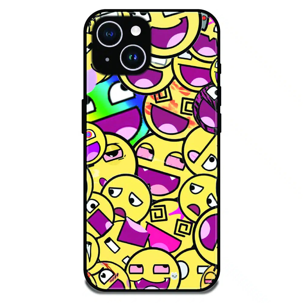 Emoji Chaos Pop Art - Glossy Metal Silicone Case For Apple iPhone 15 Plus