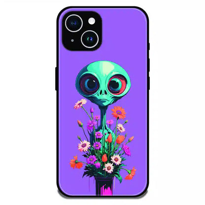 Floral Alien Fantasy - Glossy Metal Silicone Case For Apple iPhone 15 Plus