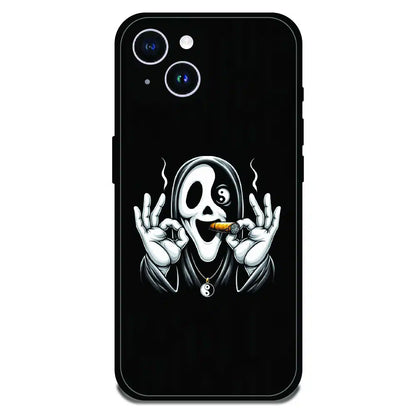Smoky Skull Chill - Glossy Metal Silicone Case For Apple iPhone 15 Plus